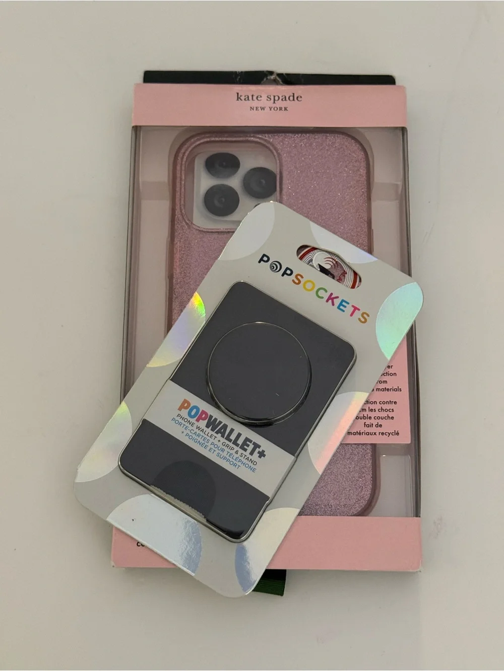 Kate Spade Pink Glitter iPhone Case with Black PopWallet+